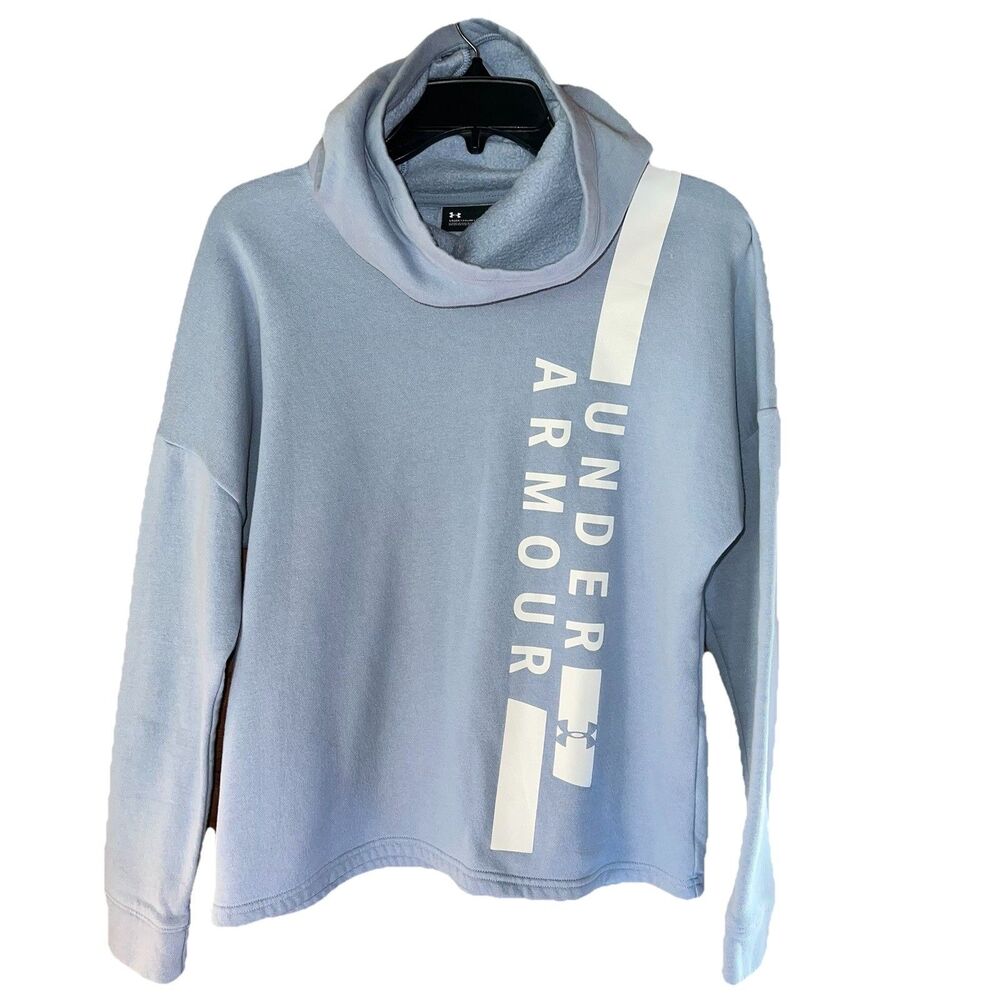 Under Armour Sky Blue Funnel Neck Hoodie Sweatshirt Logo Blue Pullover Medium